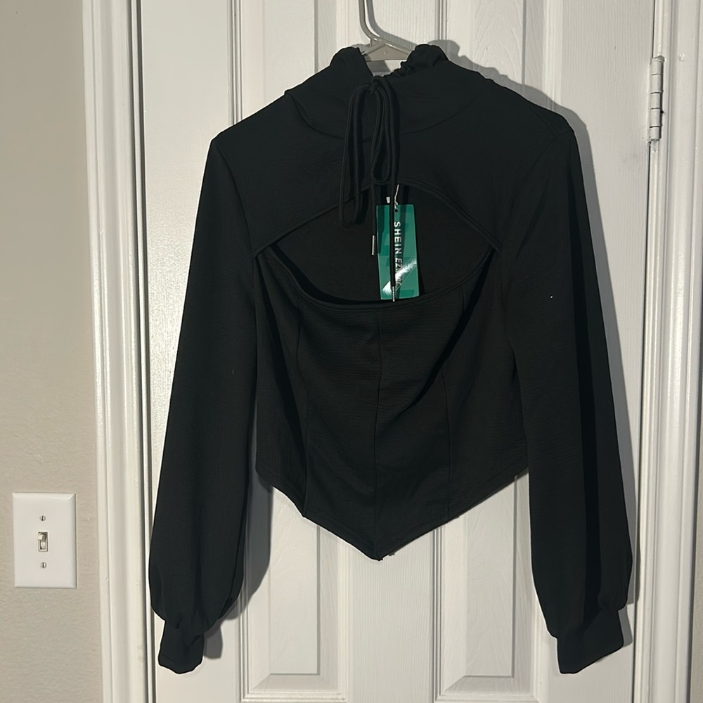 SHEIN Drawstring Hooded Crop Top